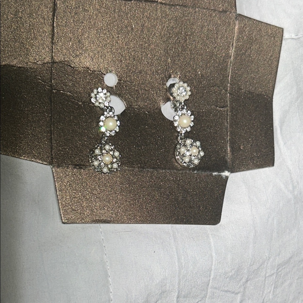 Carolee Silver and Pearl Cluster Earrings
